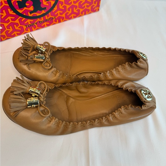Tory Burch Reece-Mostico Leather Ballet Flats Size 7.5 Color Royal Tan - Picture 3 of 13